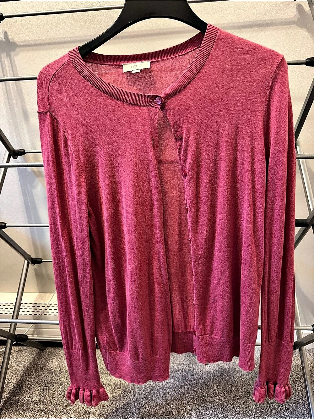 LOFT Ruffle Cuff Cardigan Button Front Pink